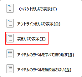 表形式で表示