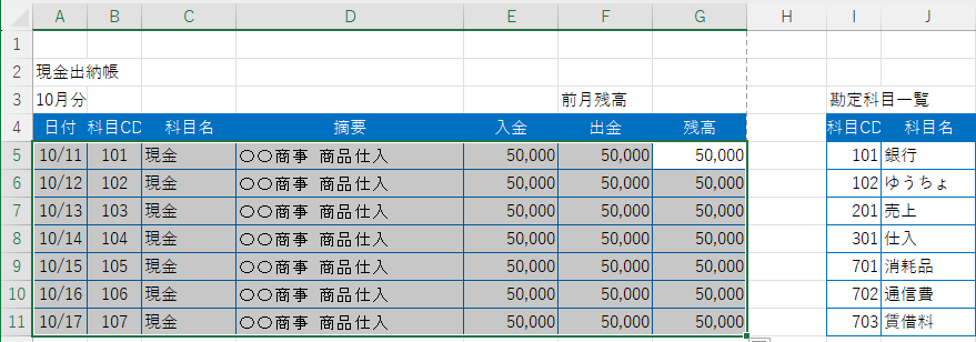 オートフィルで適用