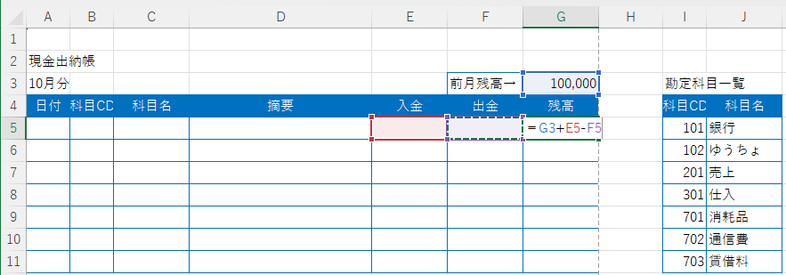 前月繰越の計算式